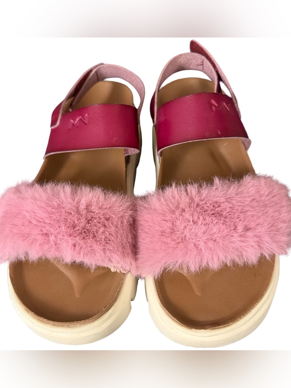 Mark Nason Malaga Bea Sandals Y2K Faux Fur Pink Purple Boho